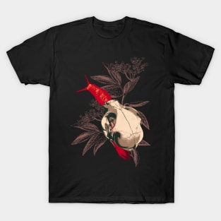 Enigmatic Escargots: Spooky Art Print Featuring Red Snail Donning Cat Skull Shell T-Shirt